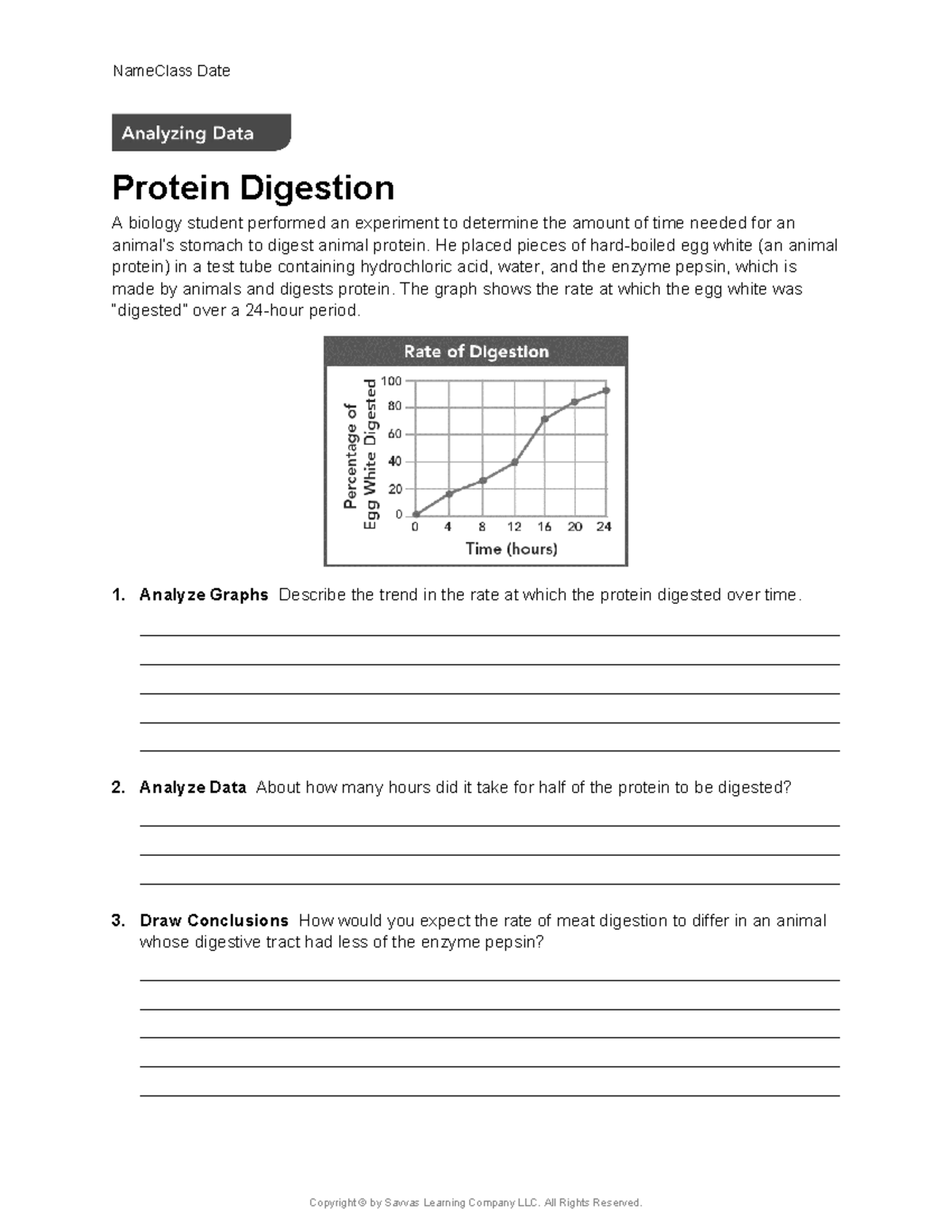 BIO SYS1 Analyzing Data Protein Digestion A biology student performed
