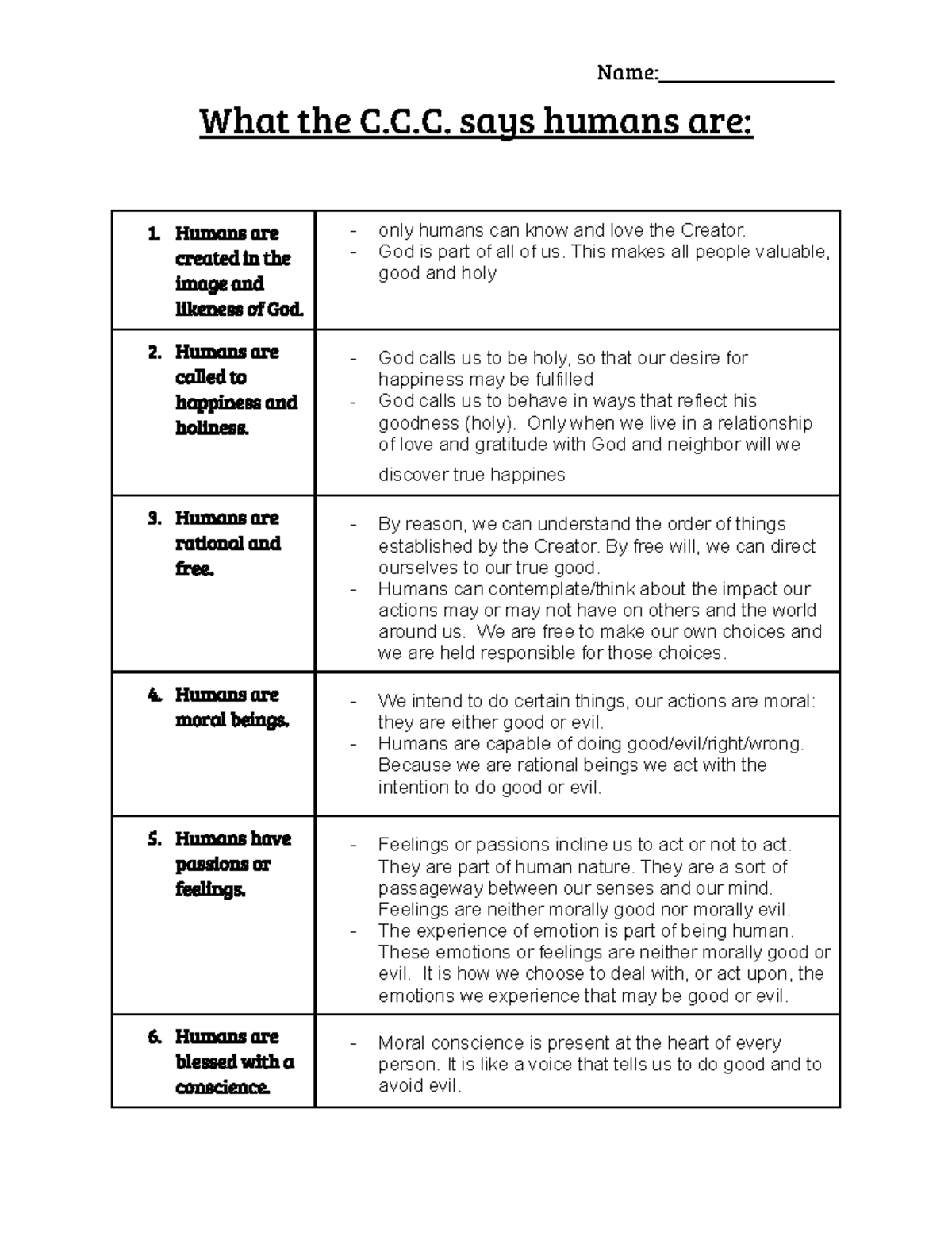 CCC Humans Are Worksheet - Studocu