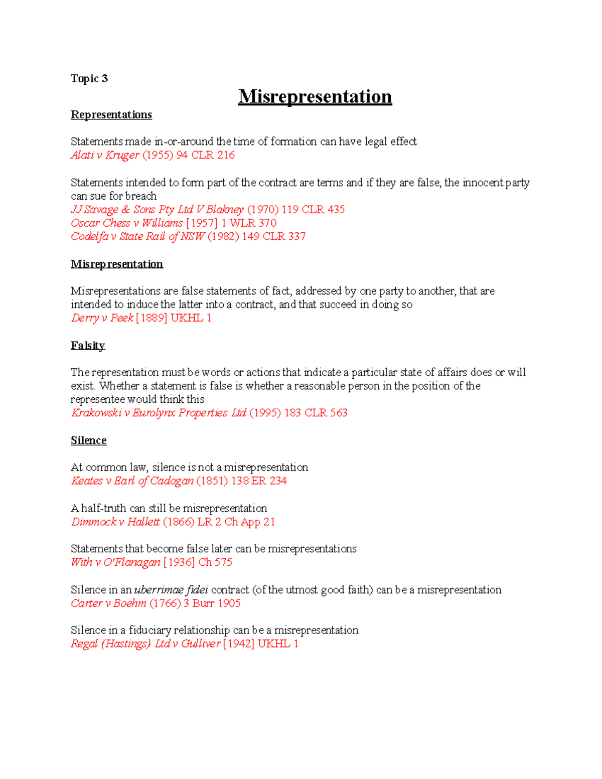 Topic 3 Misrepresentation La1106 Contract Law 2 Jcu Studocu