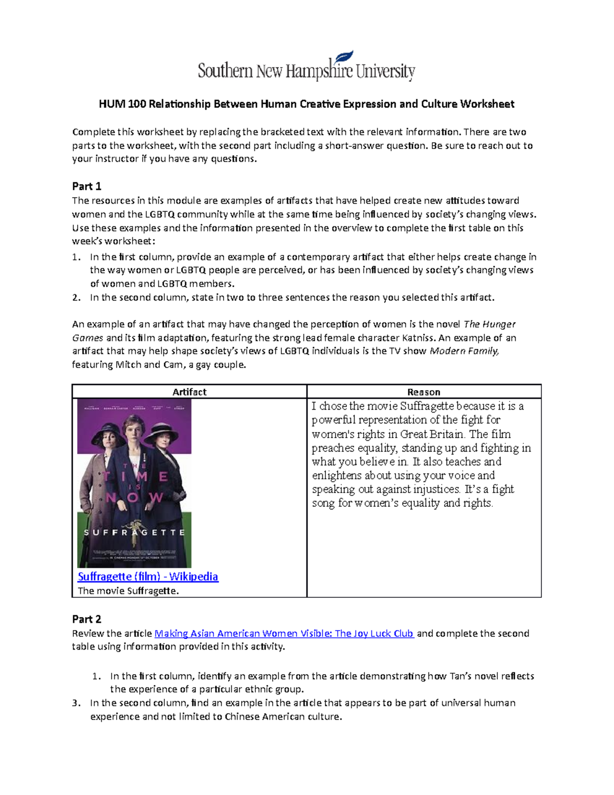 HUM 100 Relationship Between Human Creative Expression and Culture ...