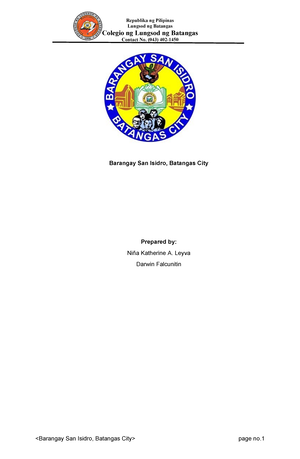 [Solved] what is barangay profiling and the use of this to the study of ...