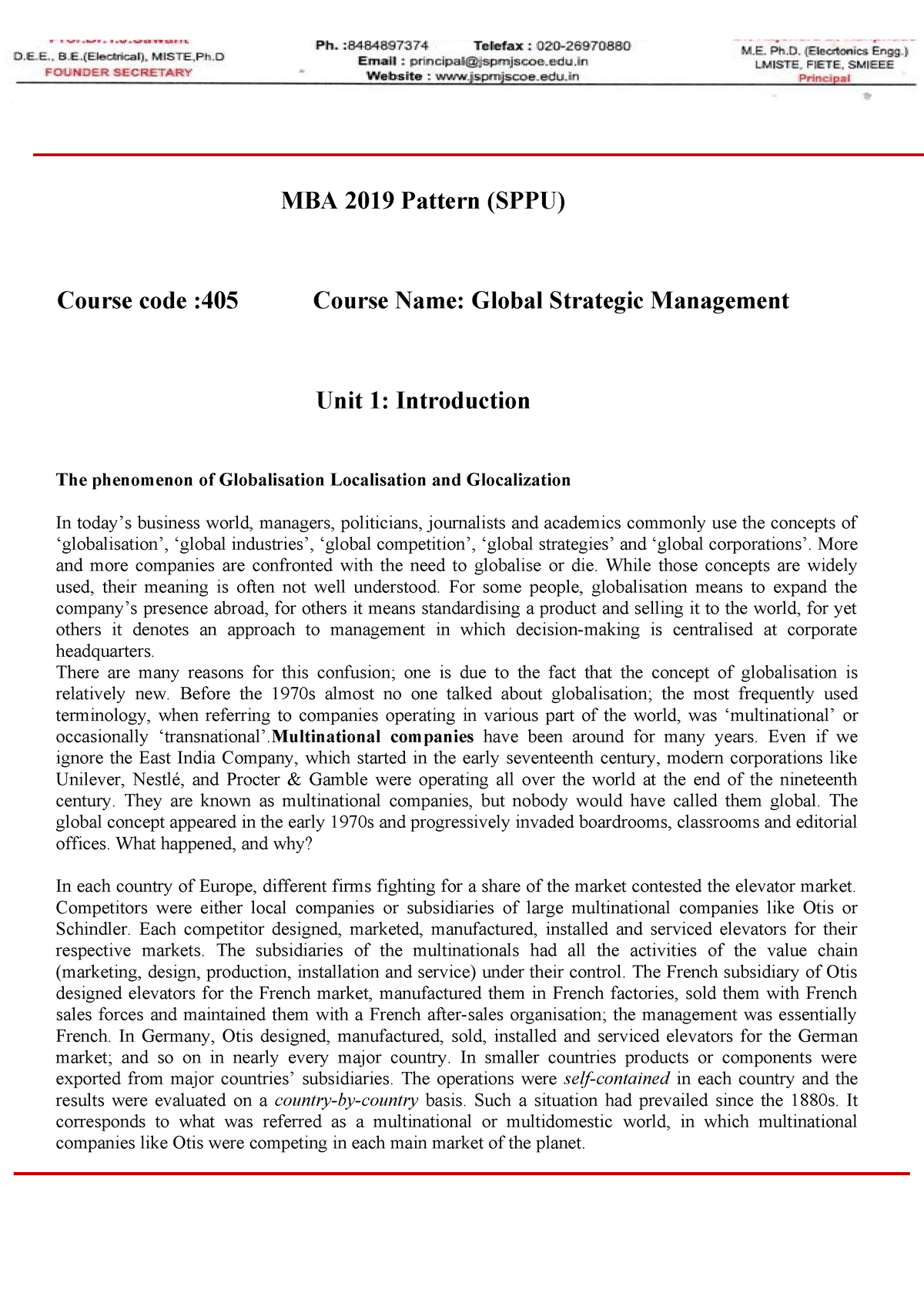 405 – Global Strategic Management Notes - MBA 2019 Pattern (SPPU ...