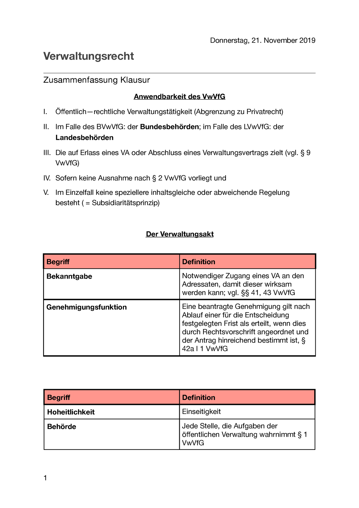 Verwaltungsrecht Klausur Zusammenfassung - Donnerstag, 21. November ...