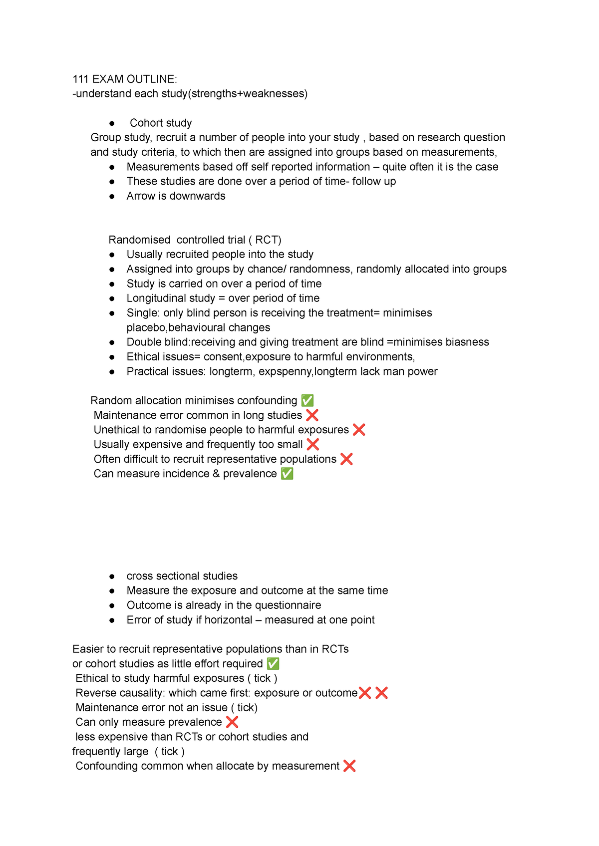 111 EXAM Outline - 111 EXAM OUTLINE: -understand each study(strengths ...