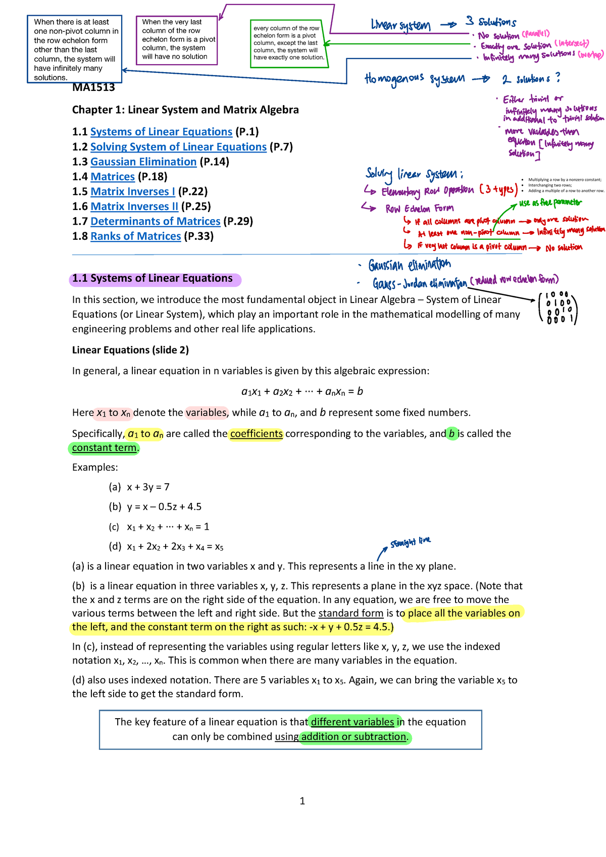 Chapter+1 - Chapter 1 Lecture Notes - MA Chapter 1: Linear System And ...