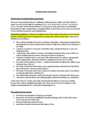 INTERNATIONAL RELATIONS_Lecture 3 - HISTORY OF INTERNATIONAL RELATIONS ...