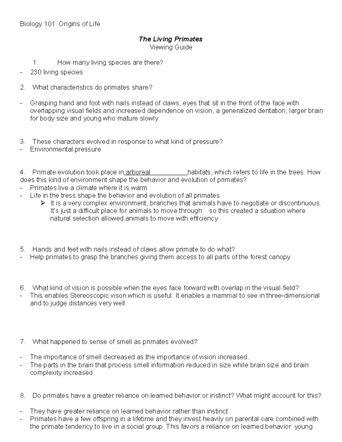 BIOL 101 - Study Guide 2 Notes - Biology 101: Origins of Life The ...
