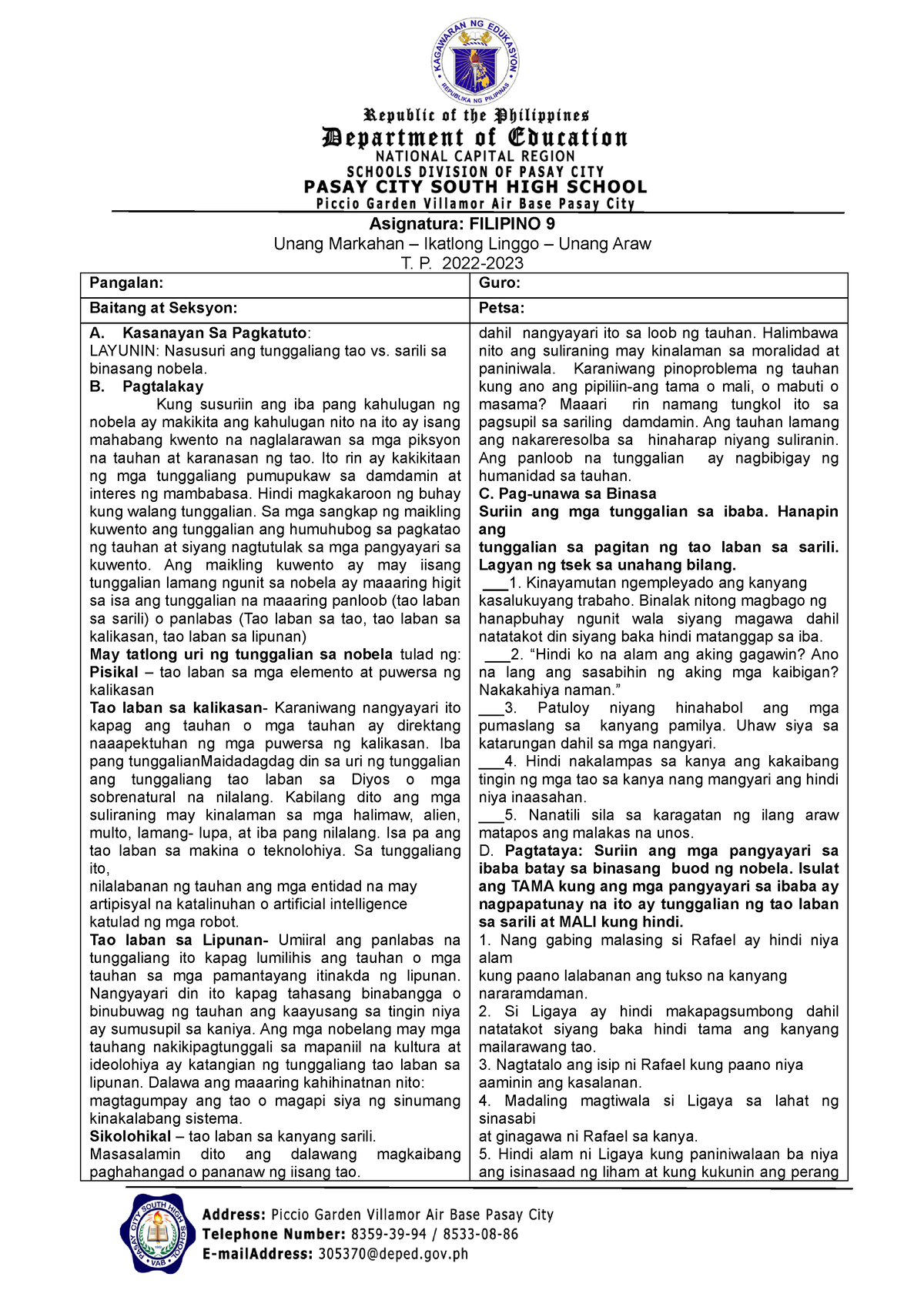 Filipino 9 Q1 W3 D1 4 - Asignatura: FILIPINO 9 Unang Markahan ...