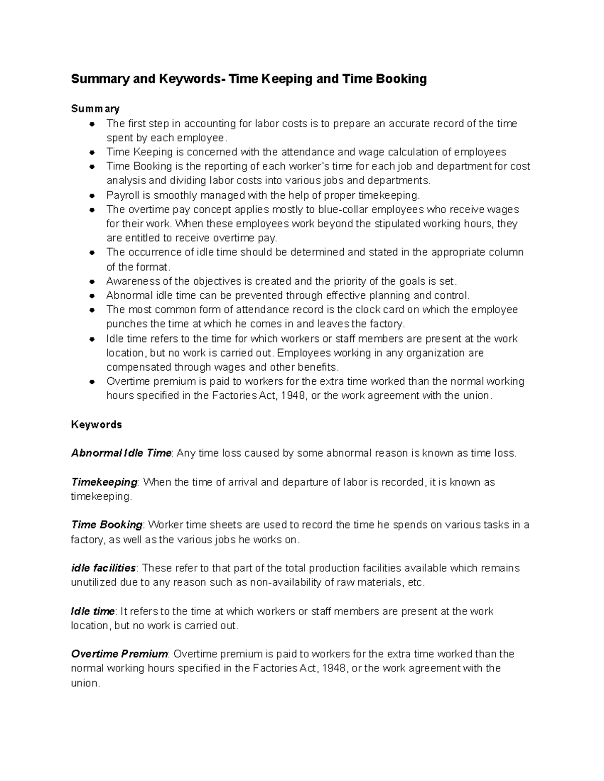 Summary and keywords time keeping and time booking summary and