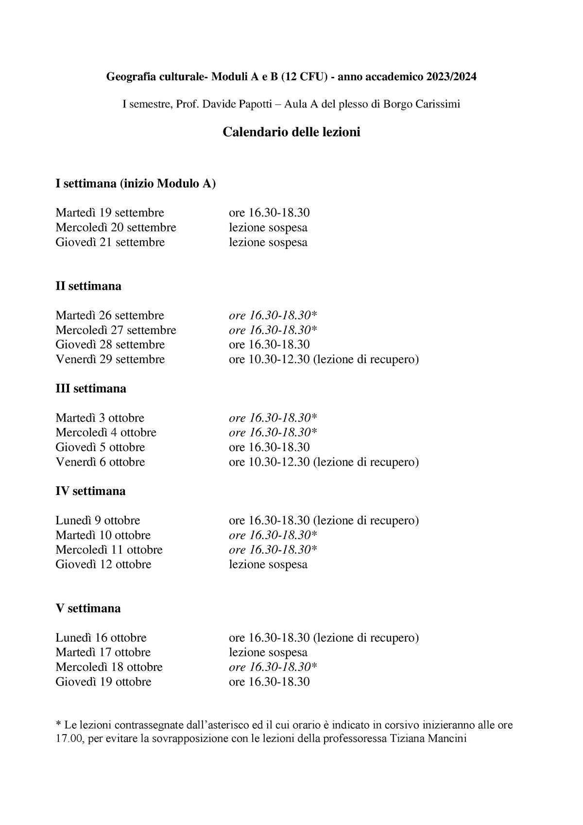 Calendario e moduli