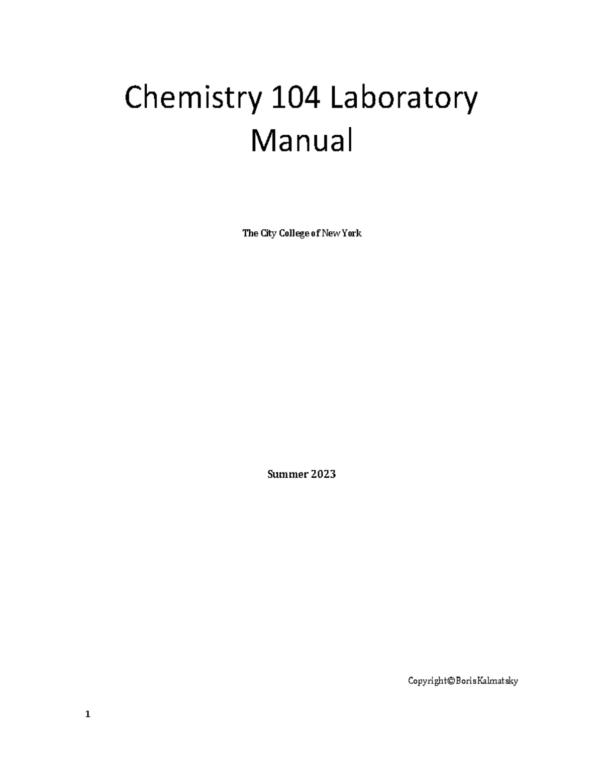 Lab Manual - This Is The Document. - CHEM 1050 - Brooklyn College - Studocu