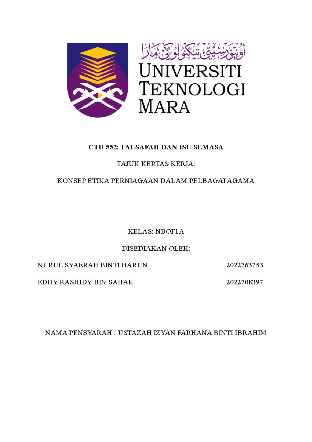 CTU 552 Konsep Kertas Kerja- Confusinsme - CTU 552: FALSAFAH DAN ISU ...