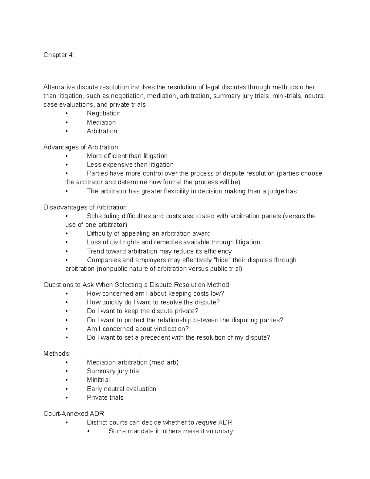 BLE 214 Chapter 4 - Chapter 4: Alternative Dispute Resolution Involves ...