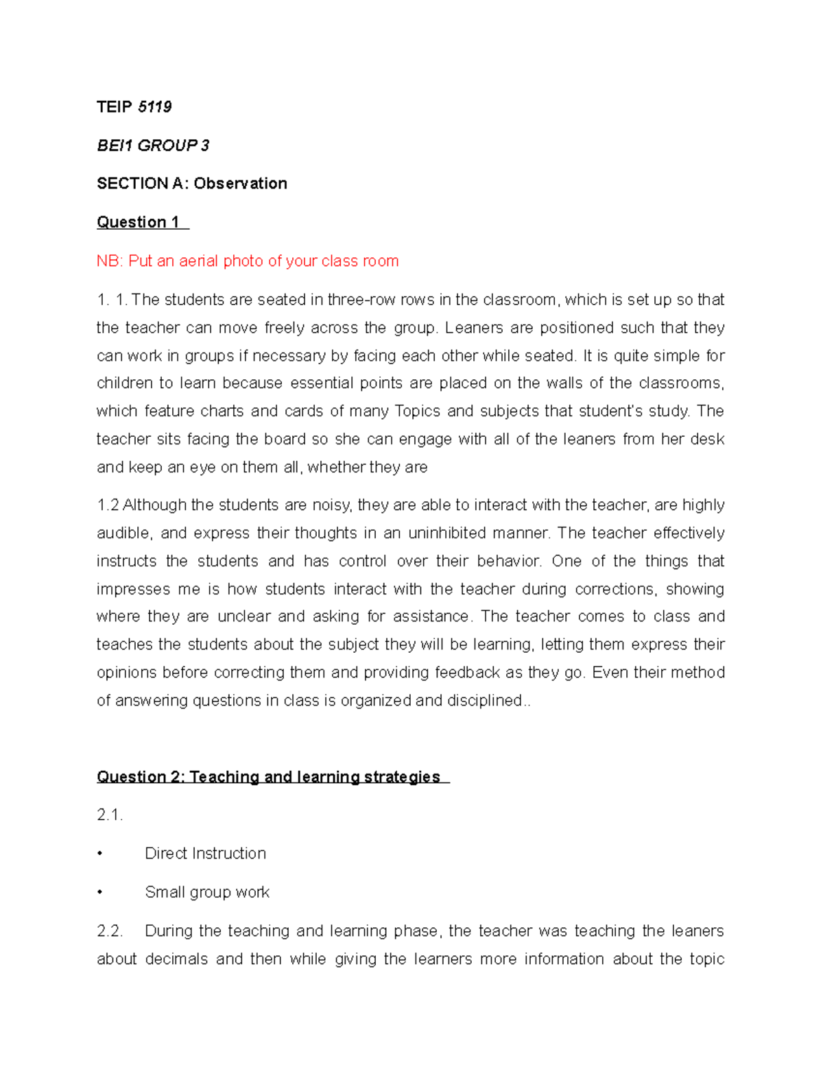 Observation Log Section A - TEIP 5119 BEI1 GROUP 3 SECTION A ...