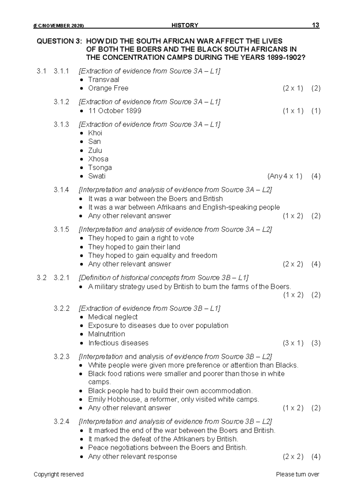 M2 - study hard - (EC/NOVEMBER 20 20 ) HISTORY 13 Copyright reserved ...