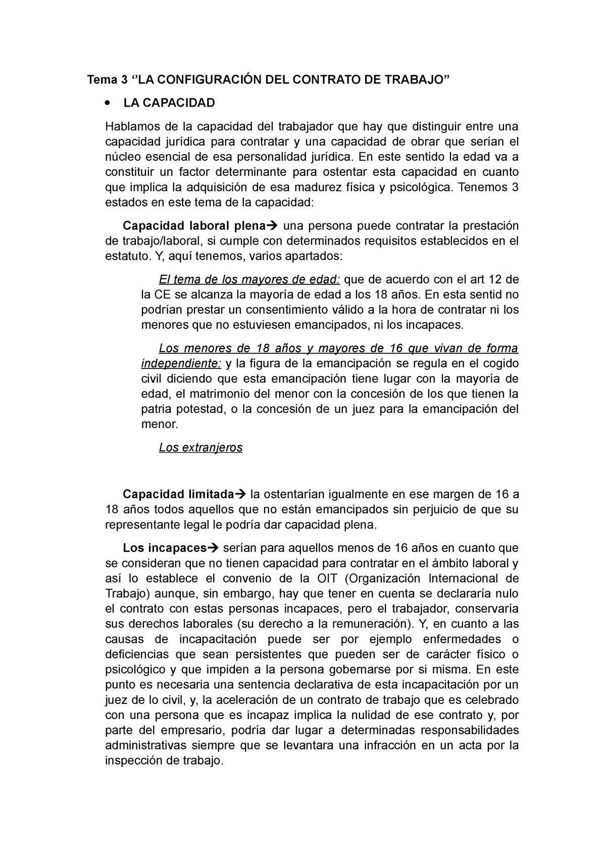 Tema 3 Derecho Laboral Tema 3 ‘la ConfiguraciÓn Del Contrato De Trabajo La Capacidad 2443