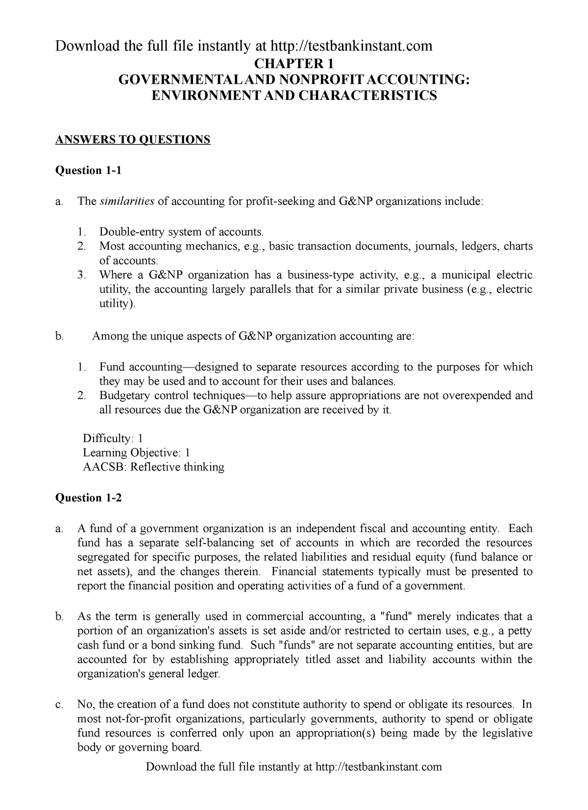 Chapter 1 Governmental And Nonprofit Acc - CHAPTER 1 GOVERNMENTAL AND ...