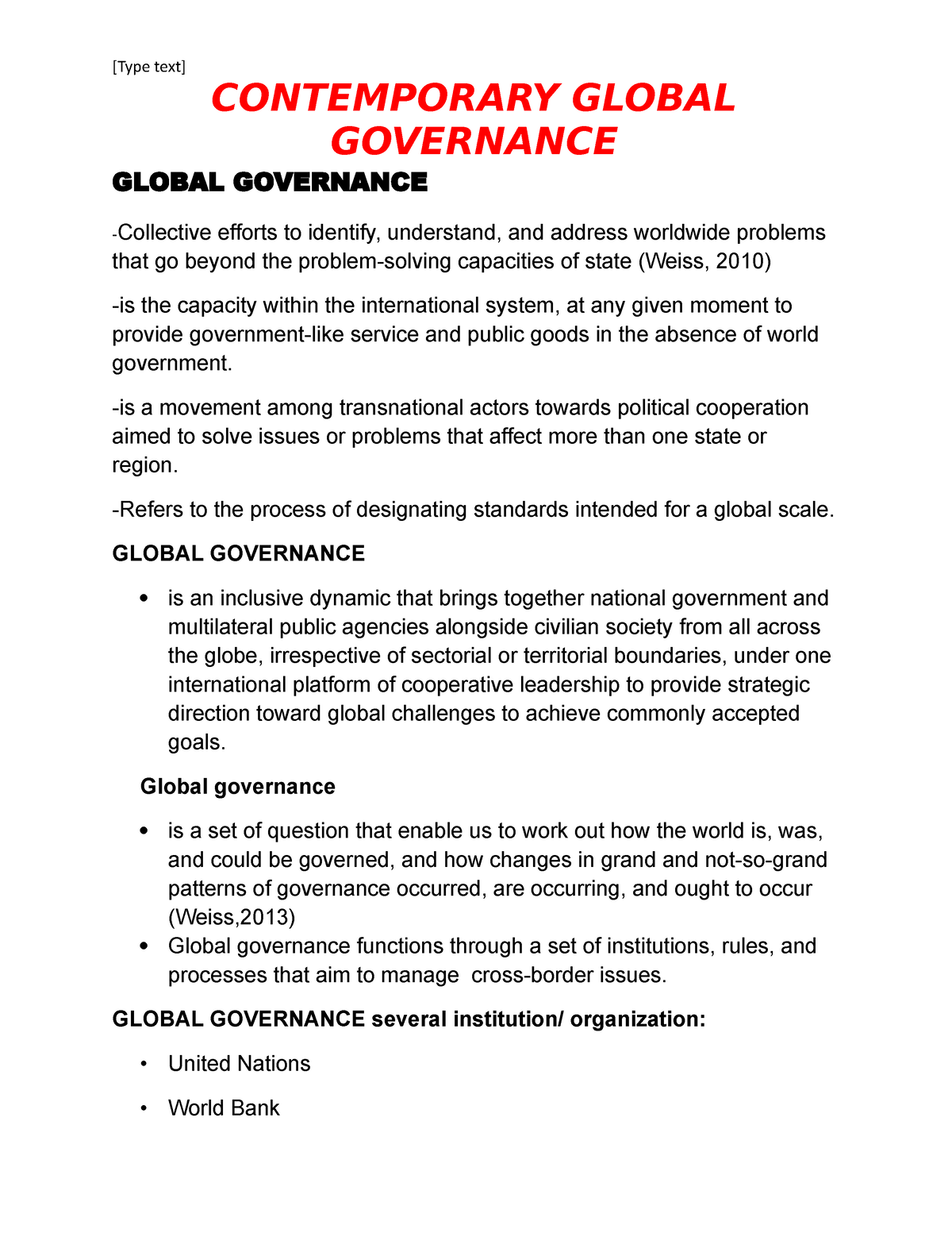 contemporary global governance essay