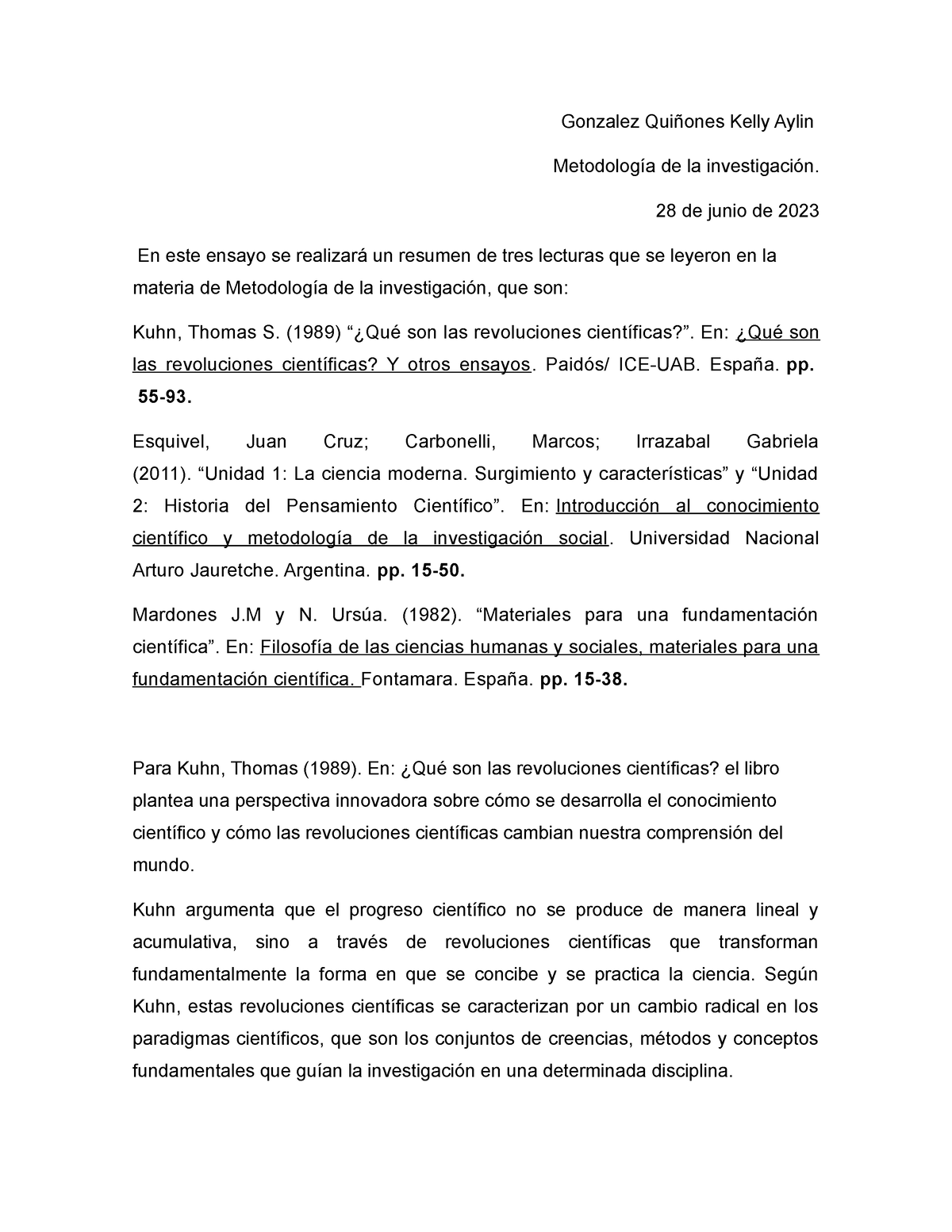 Ensayo De Metodologia De Gonzalez Quiñones Kelly Aylin - Gonzalez 