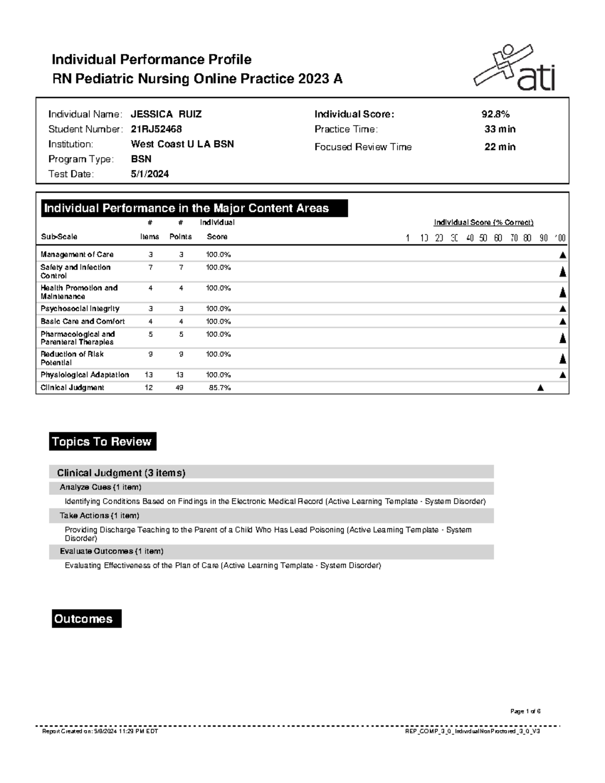 Peds Assessment Report 1 - Individual Performance Profile RN Pediatric ...