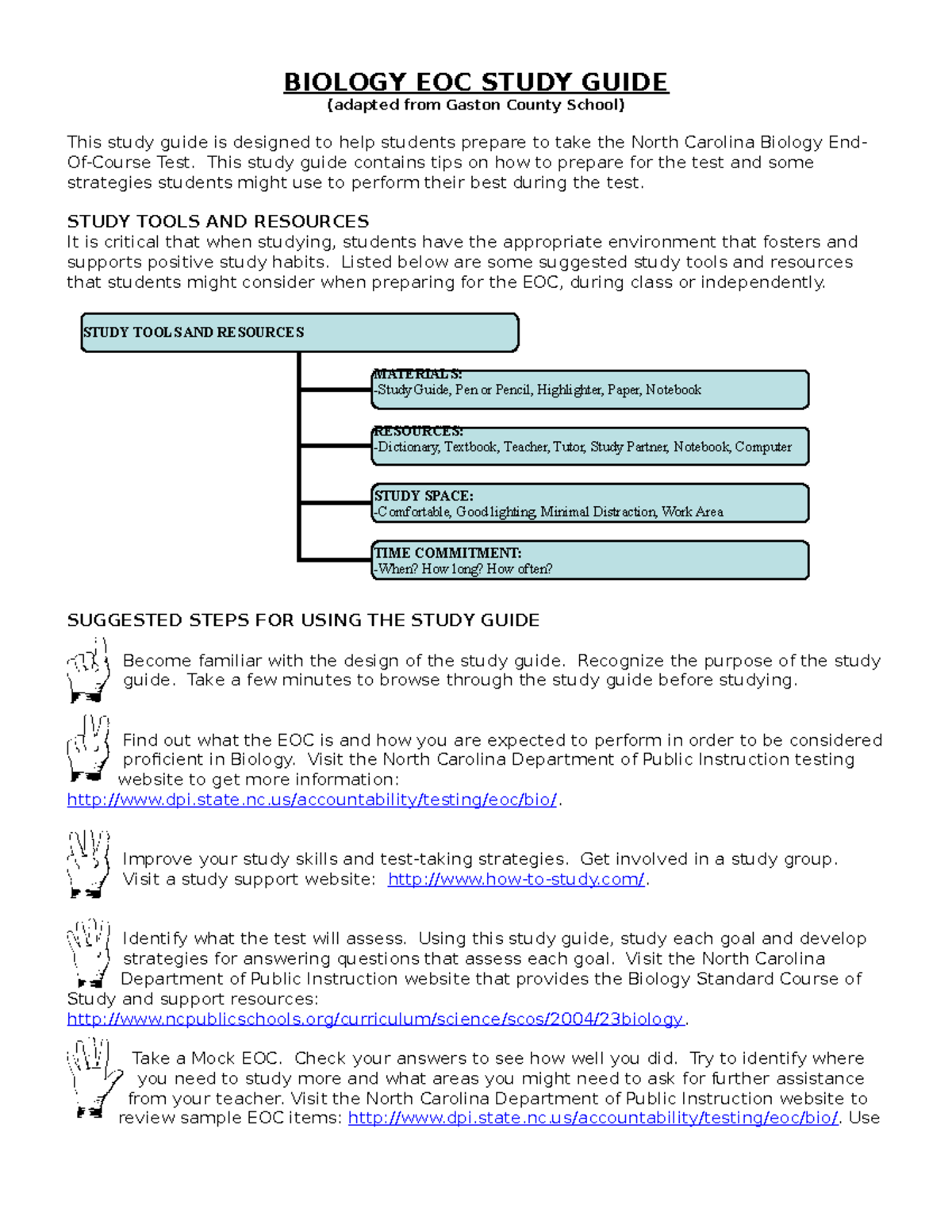 Biology EOCT study guide revised outline - BIOLOGY EOC STUDY GUIDE (adapted  from Gaston County - Studocu