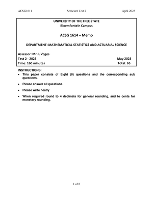 STSM1624 2023 Exam 1 Memo - BLOEMFONTEIN CAMPUS STSM DEPARTMENT OF ...