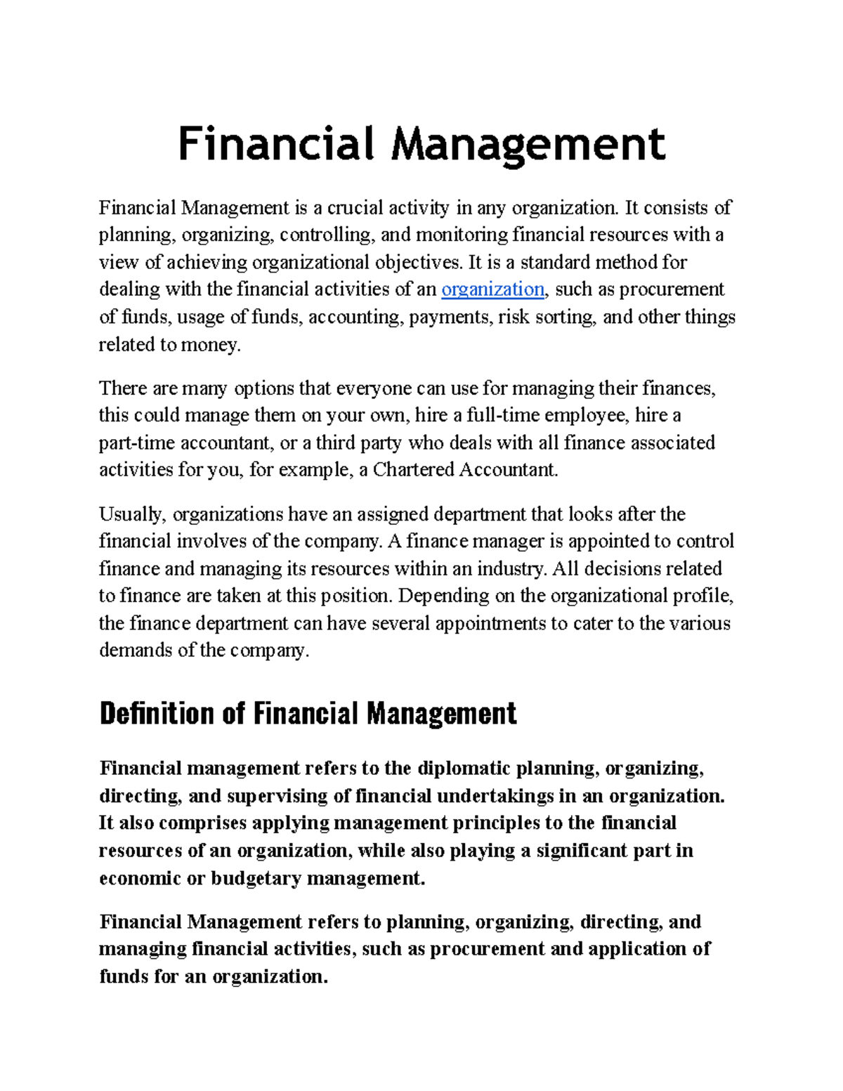 Financial-Management - Financial Management Financial Management is a ...