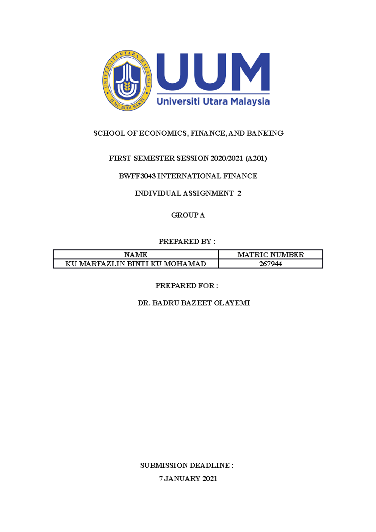 Individual Assignment 267944 - International Finance - UUM - Studocu