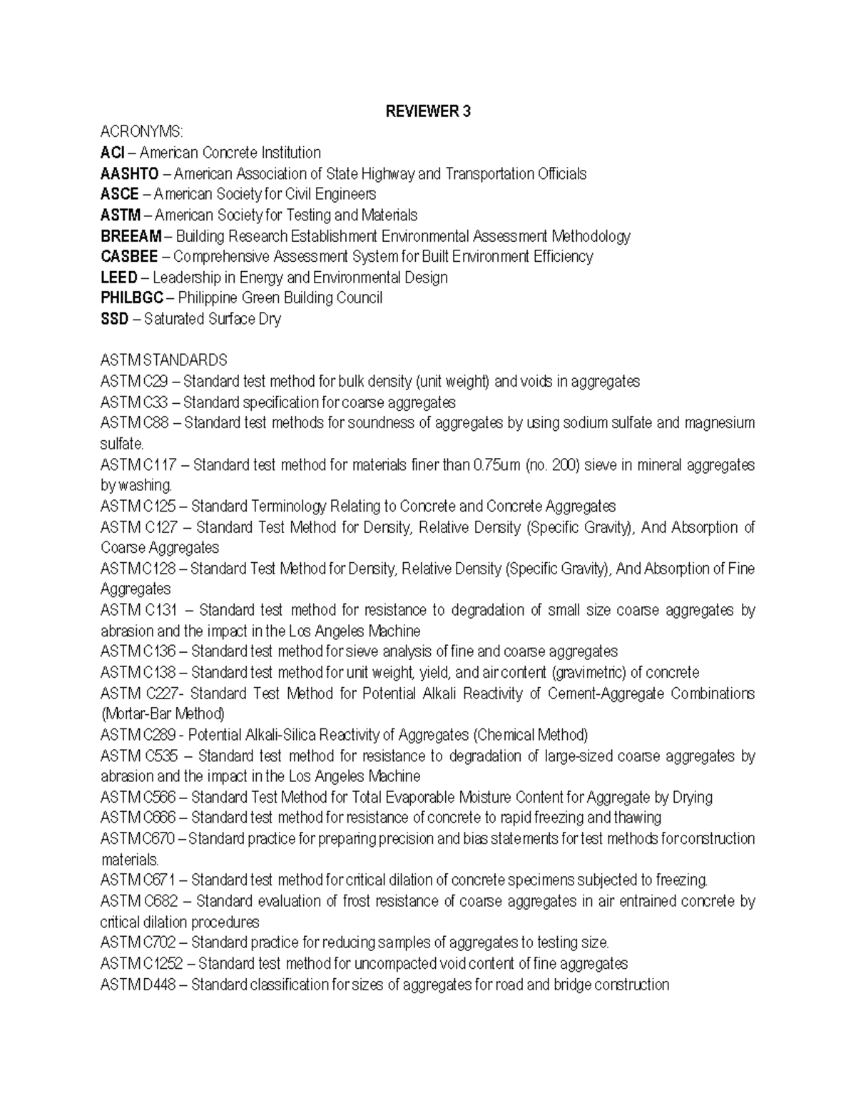 Construction Materials and Testing Reviewer - REVIEWER 3 ACRONYMS: ACI ...