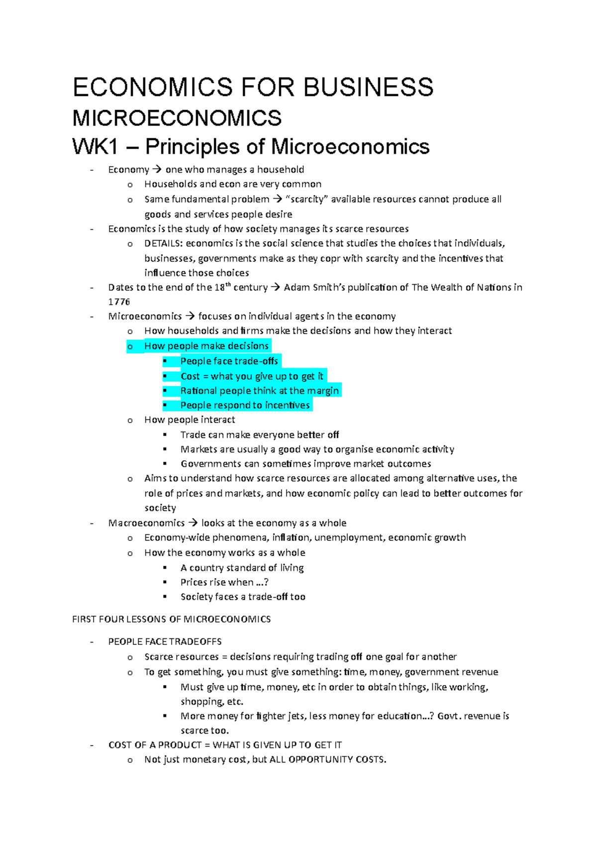 Economics For Business 1 - Informal Lecture Notes - 023115 - Studocu