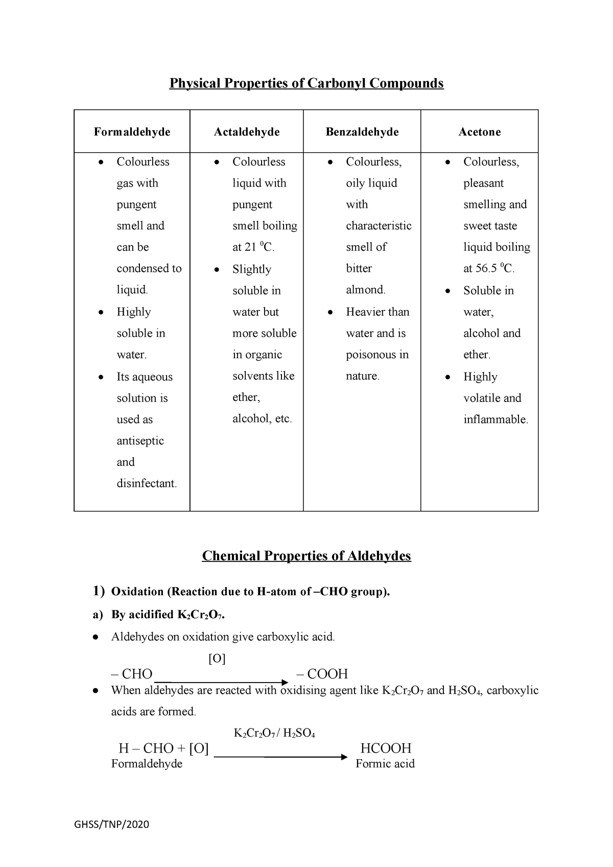 Orgo 3 - Orgo 1 Notes - Physical Properties Of Carbonyl Compounds ...