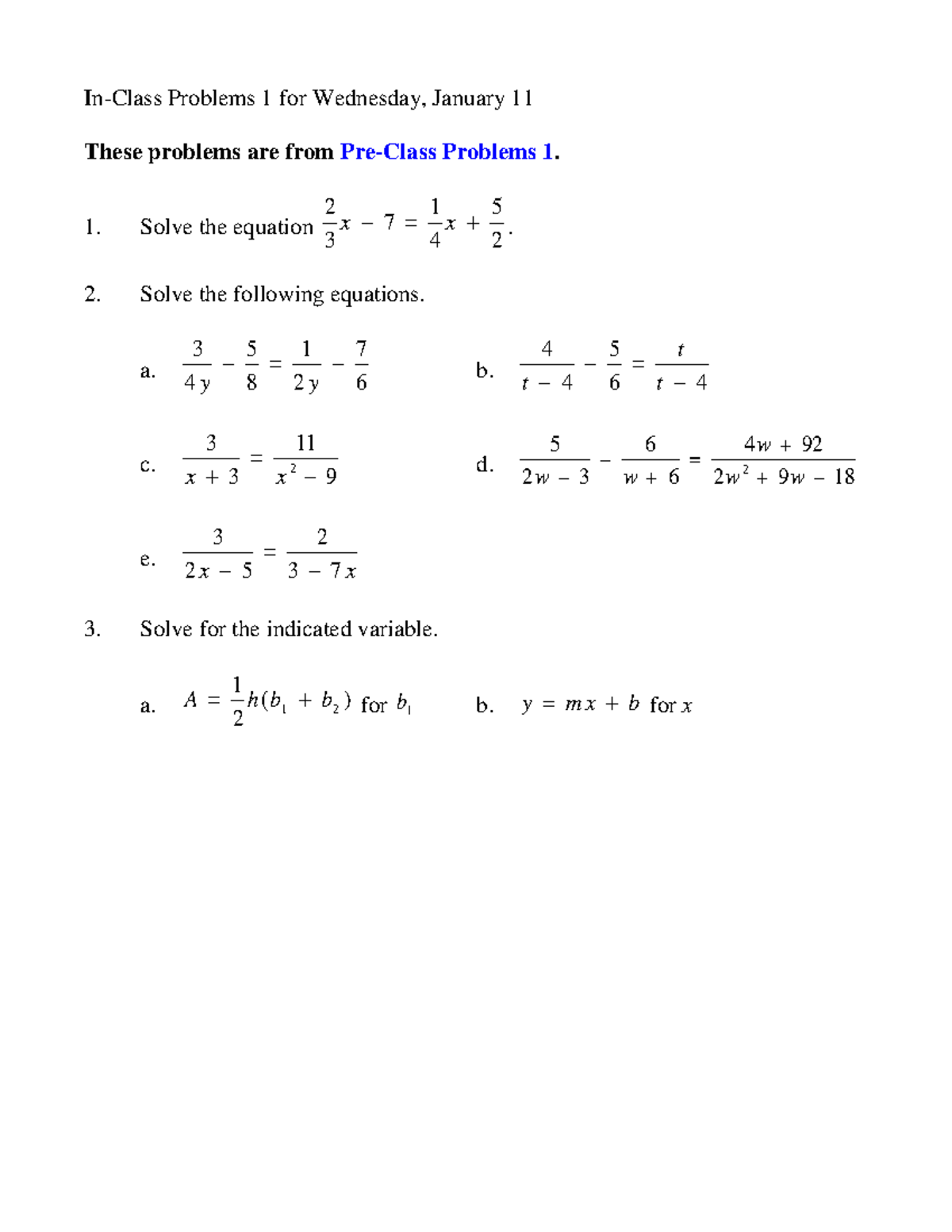 Problems 1MWF - In-Class Problems 1 for Wednesday, January 11 These ...