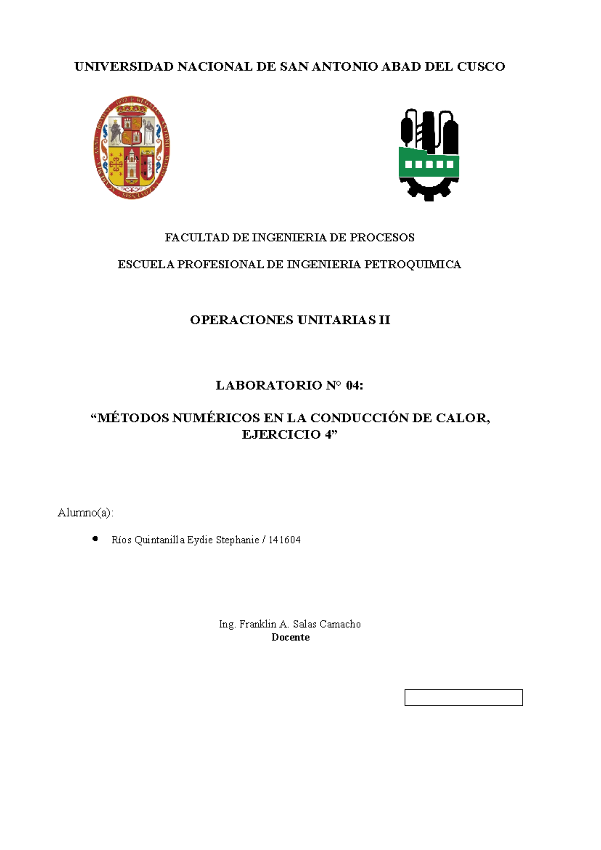 Lab 4 Pregunta 4 - Informe De Laboratorio De Operaciones Unitarias II ...