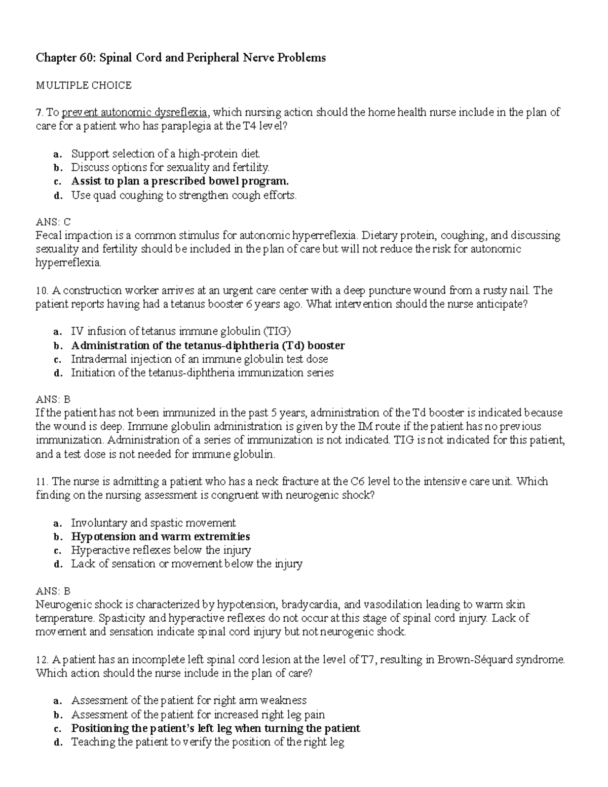 Chapter 60 Spinal Cord Questions - Chapter 60: Spinal Cord And ...