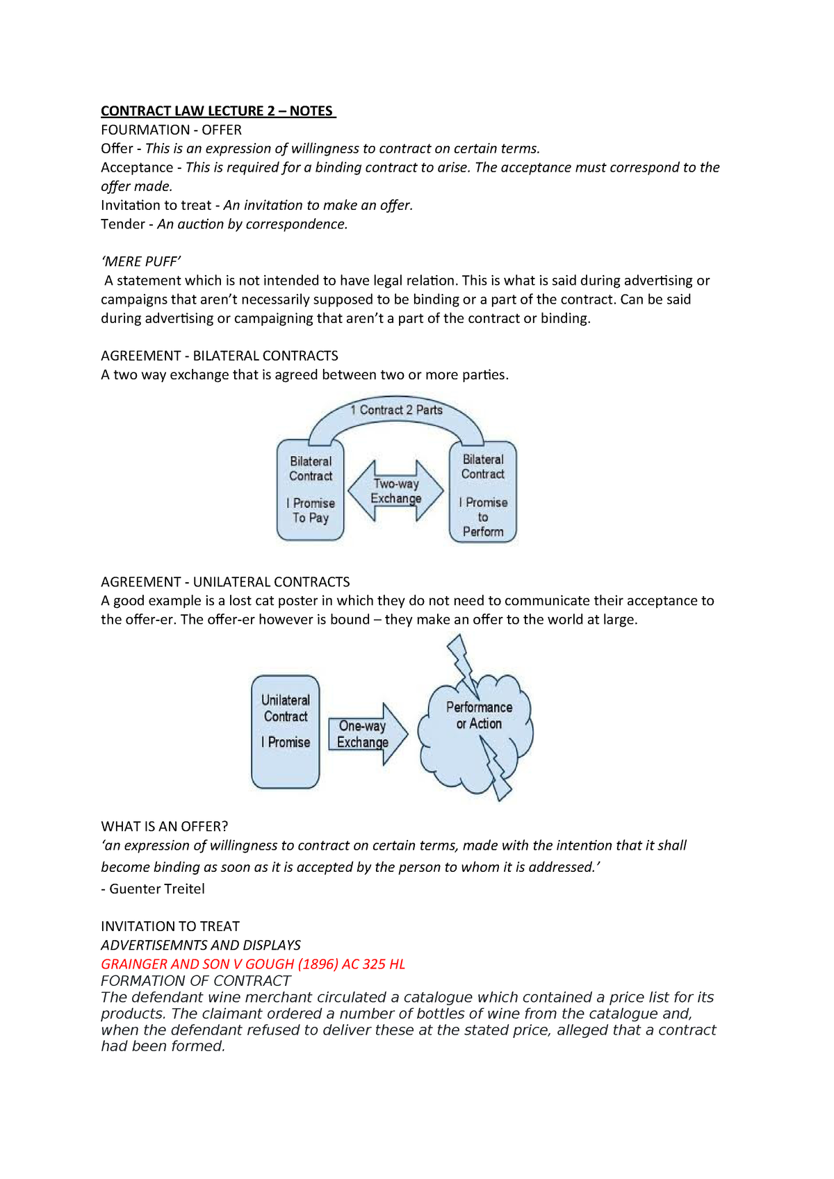 Contract Law Lecture 2 Notes Studocu