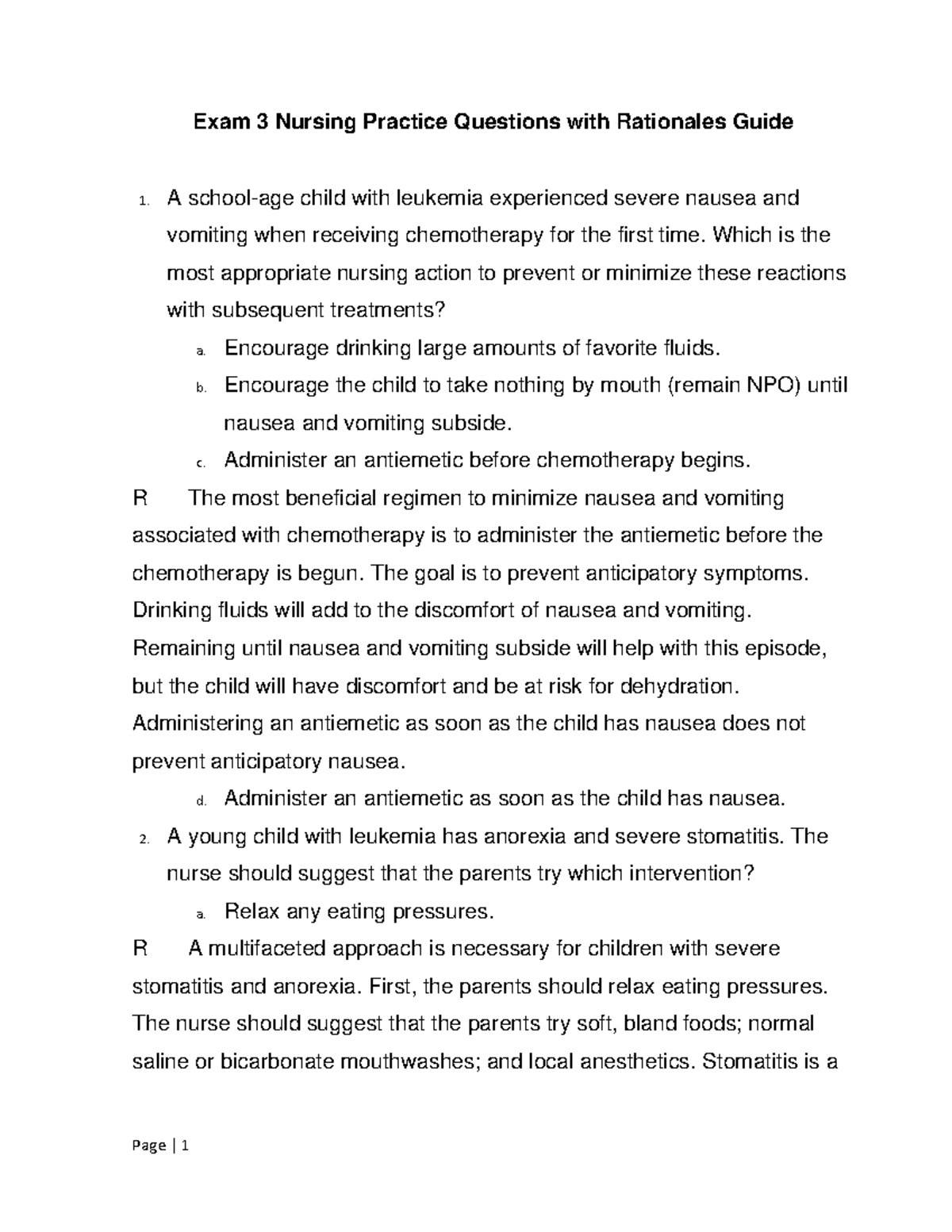 Exam 3 Nursing Practice Questions with Rationales Guide - Which is the ...