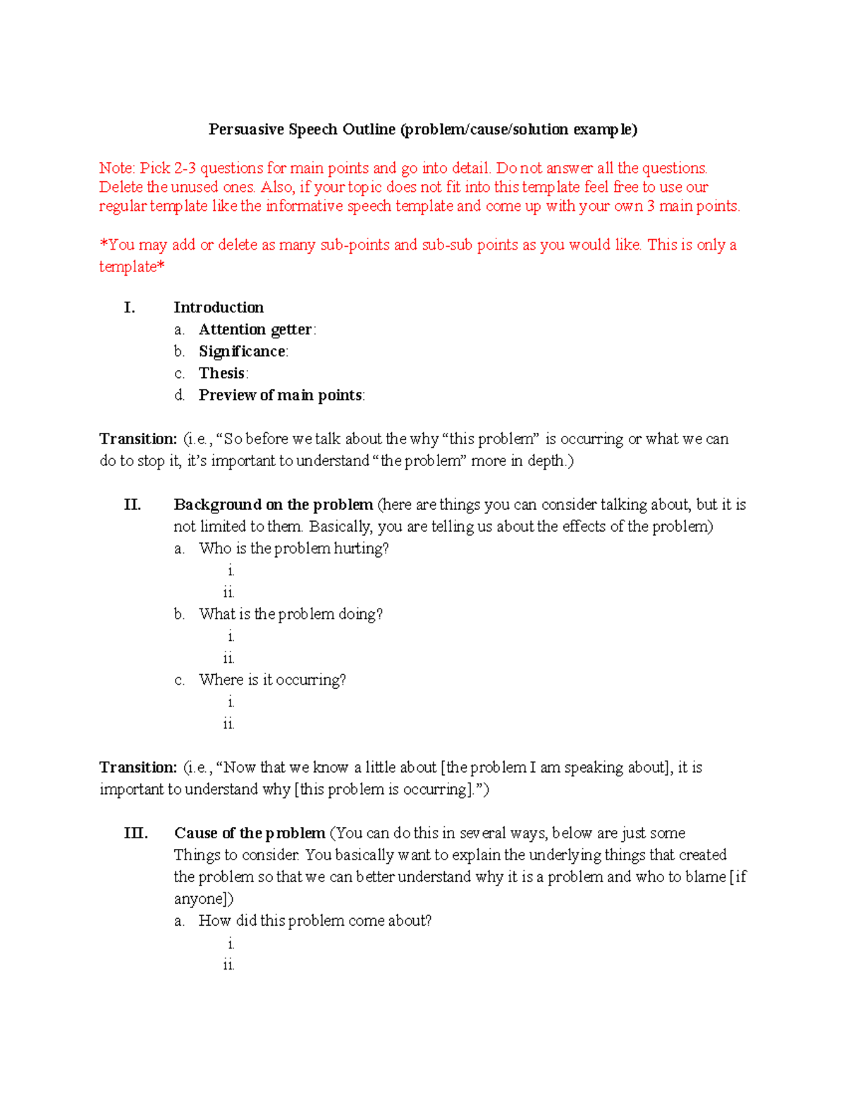 Persuasive%2BSpeech%2BOutline%2BTemplate - Persuasive Speech Outline ...