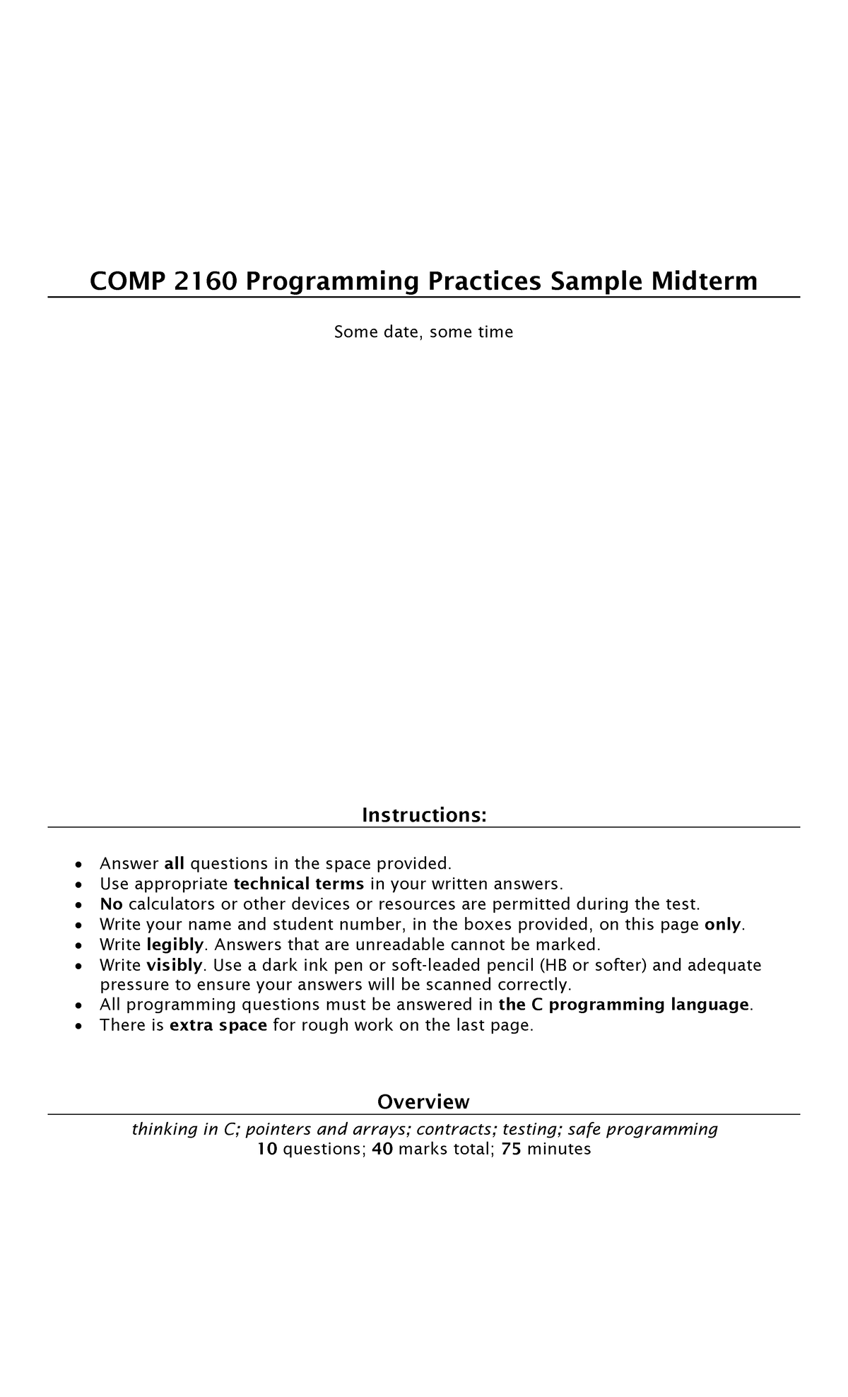 2160midterm-sample - Practice paper for midterm of COMP 2160 - COMP ...