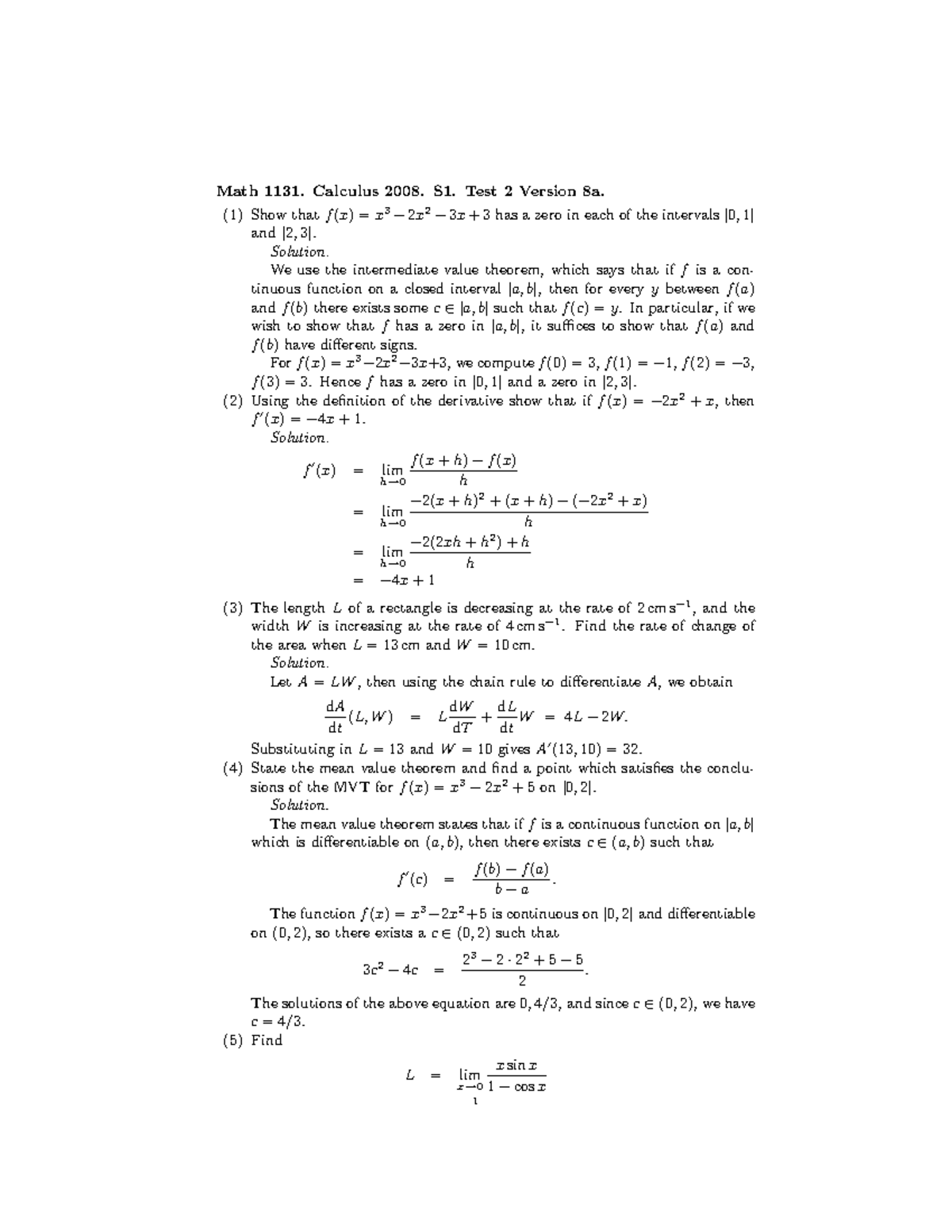 Exam April 2013, Questions And Answers - Practice Exam - Math 1131 ...