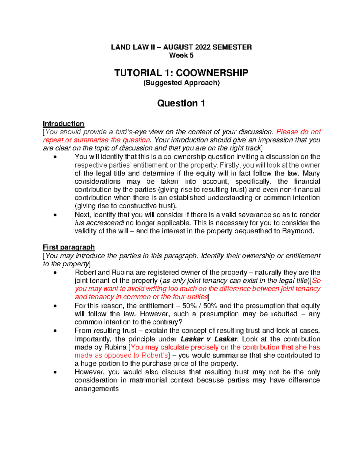 Tutorial 1 (WEEK 5) CO- Ownership ( Suggested Approach) (AUG 2022 ...