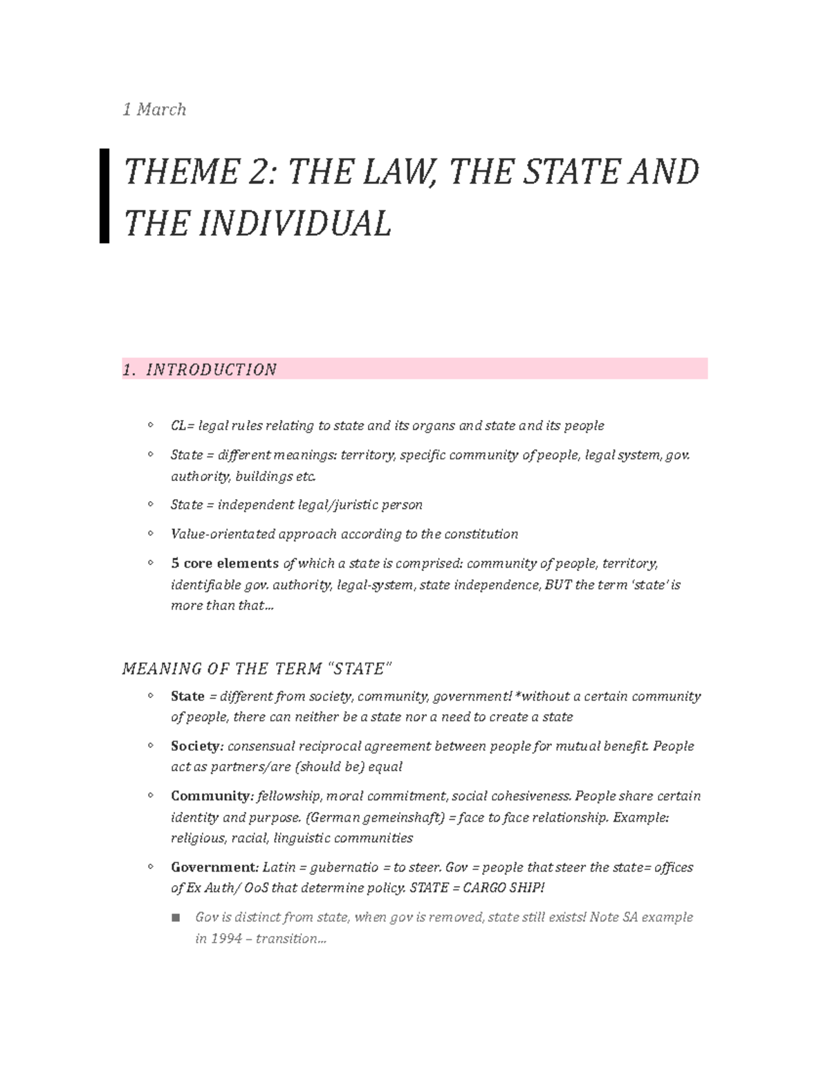 Theme 2 - 1 March THEME 2: THE LAW, THE STATE AND THE INDIVIDUAL 1 ...