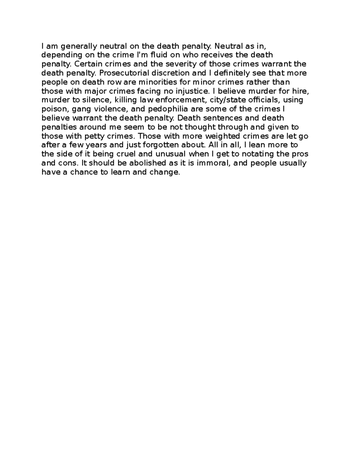 CJ Discussion 4 Death penalty analysis I am generally neutral on
