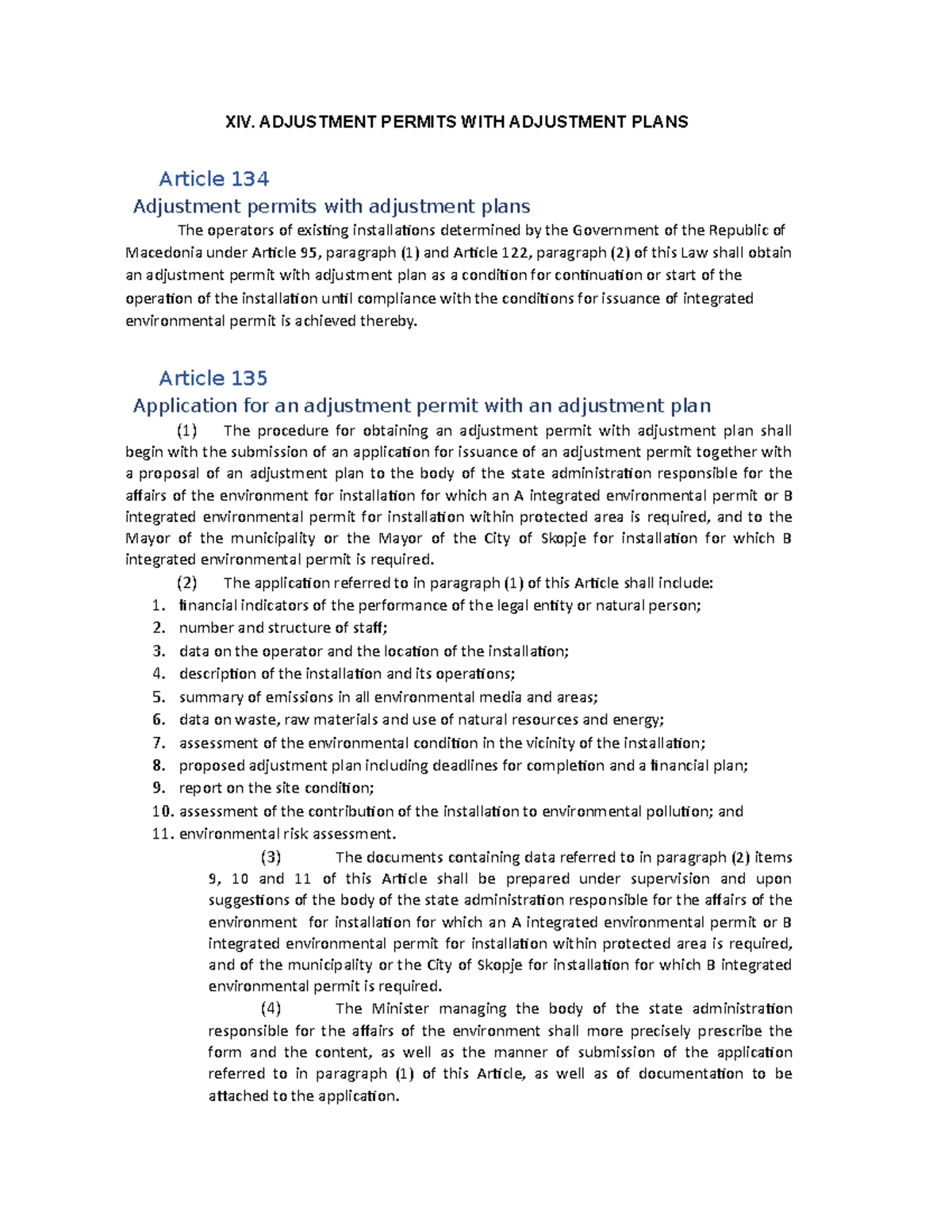 Environmental law m25 - XIV. ADJUSTMENT PERMITS WITH ADJUSTMENT PLANS ...