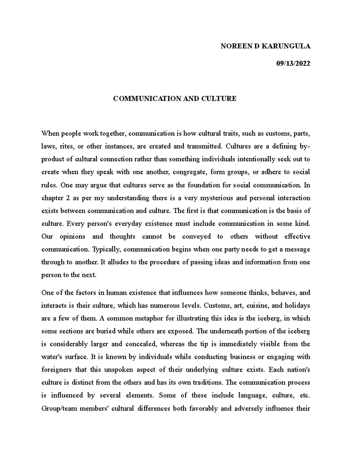 Noreen D Karungula (Chapter 2 Reflective Essay) - NOREEN D KARUNGULA 09 ...