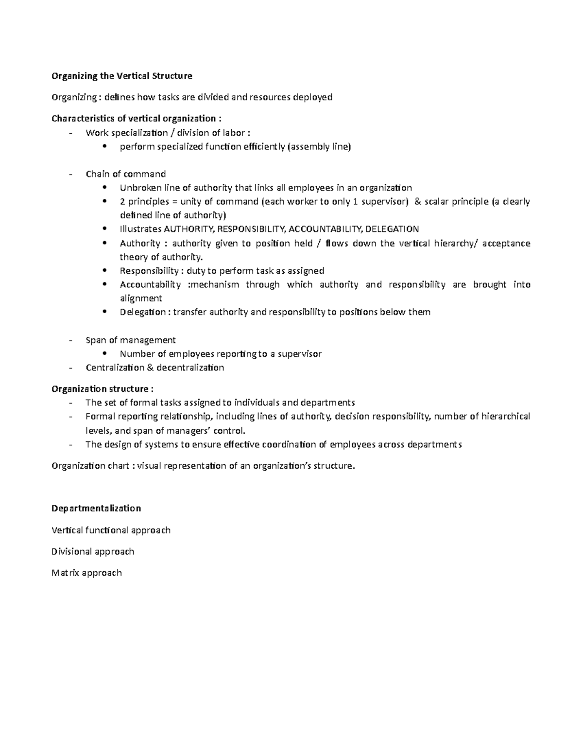MGT1014 (Notes) - Organizing the Vertical Structure Organizing ...
