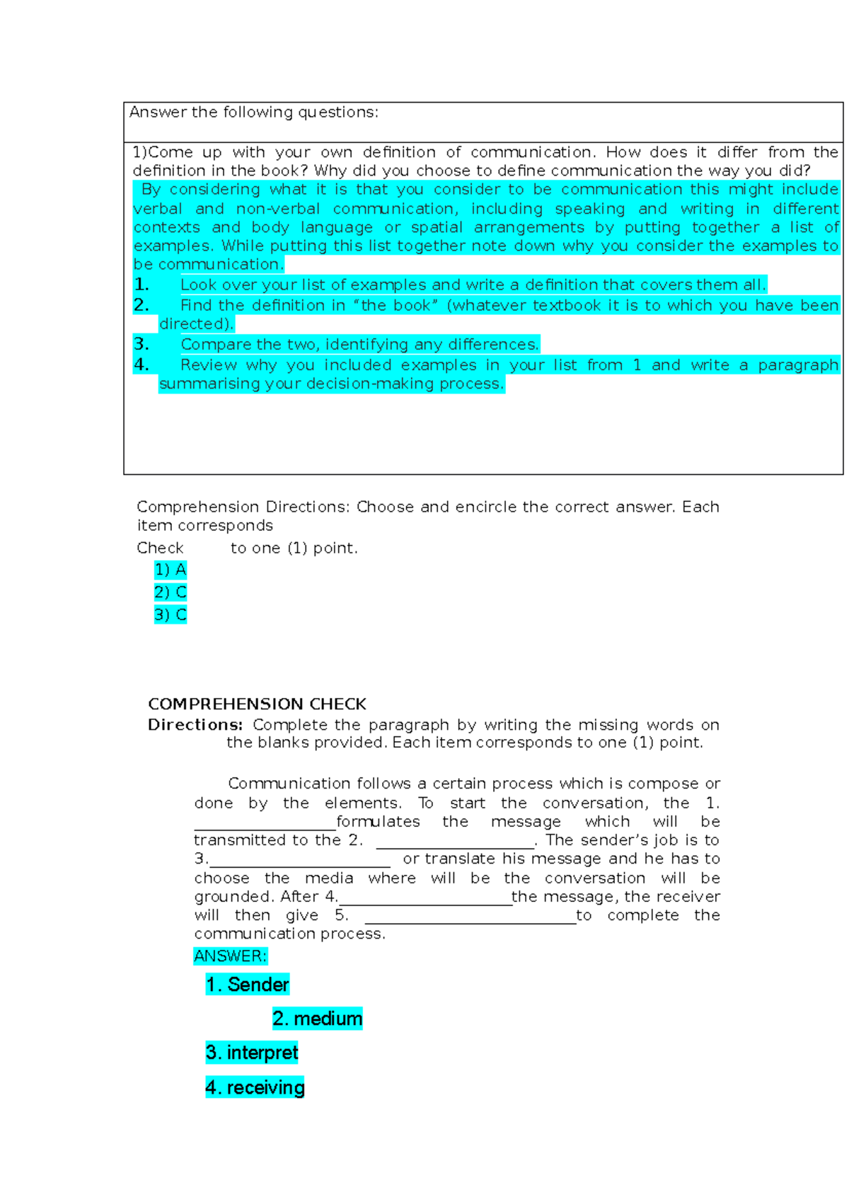 Purposive Communication Answer Sheet - Answer The Following Questions ...