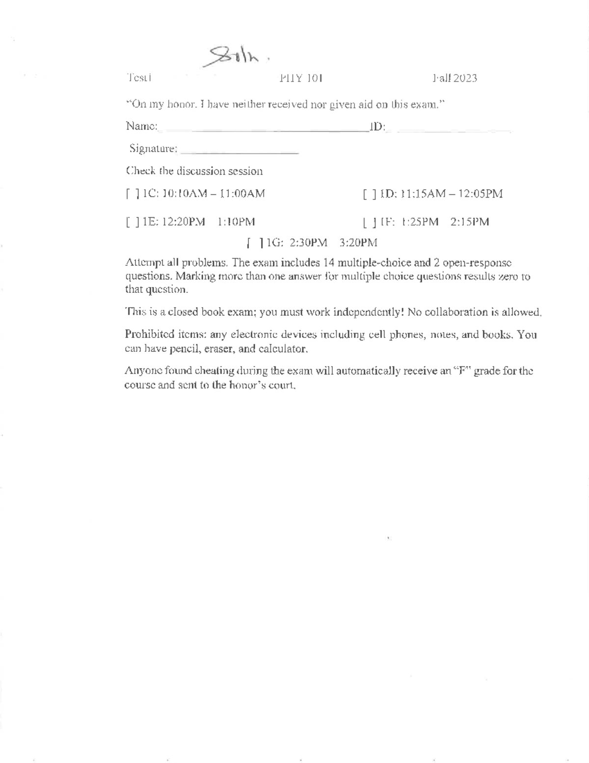 Physics exam1 fall23 - exam 1 practice - PHY 101 - Studocu