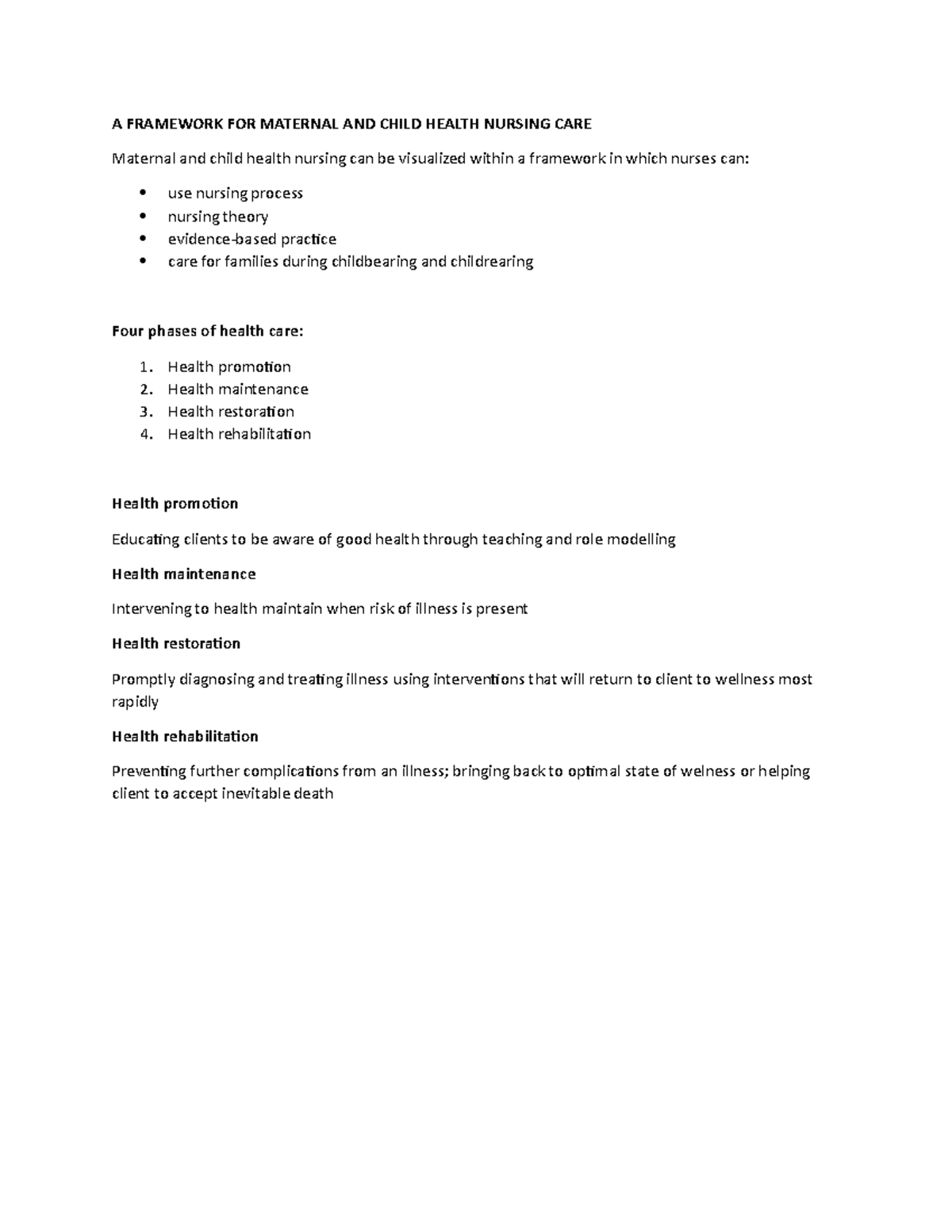 A Framework FOR Maternal AND Child Health Nursing CARE - A FRAMEWORK ...