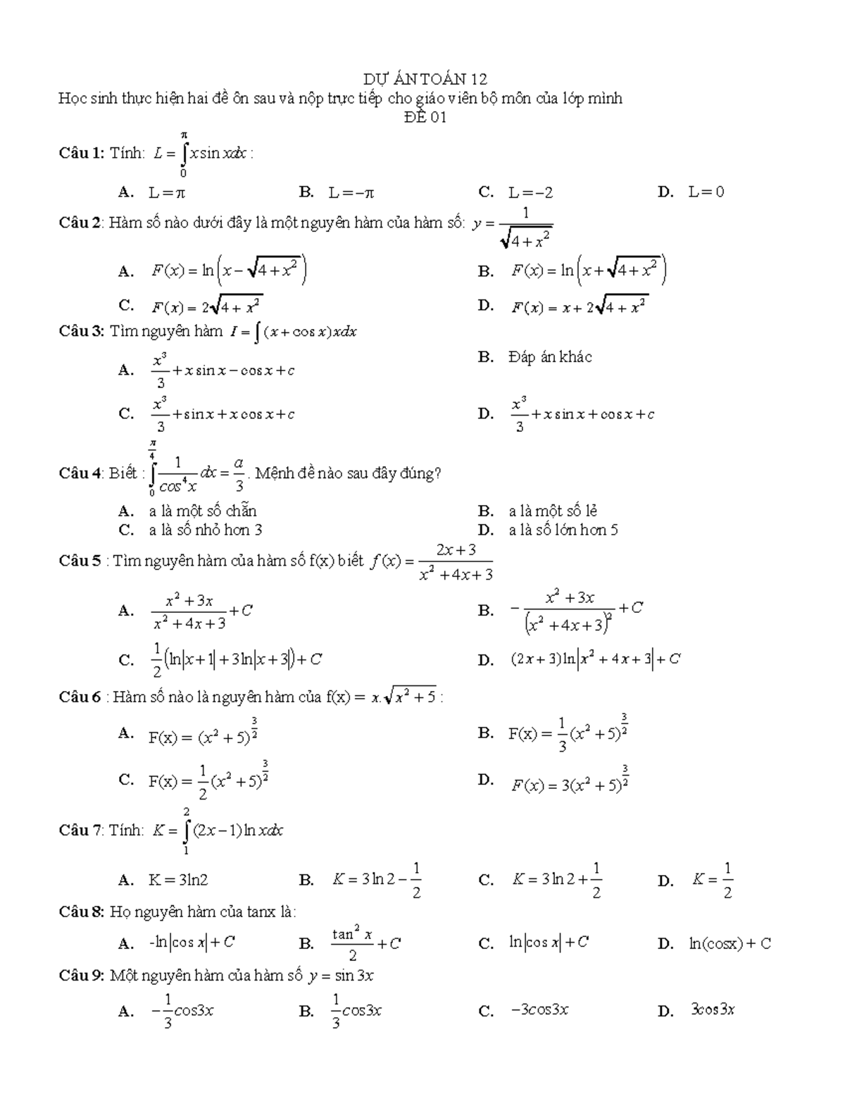 Toán 12 - help you with maths - DỰ ÁN TOÁN 12 Học sinh thực hiện hai đề ...