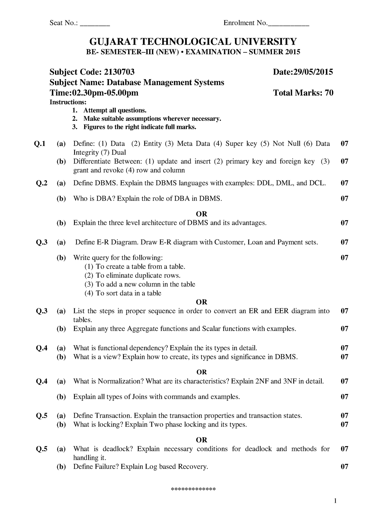 131412-2130703-DBMS Database Management System Exam - 1 Seat No ...